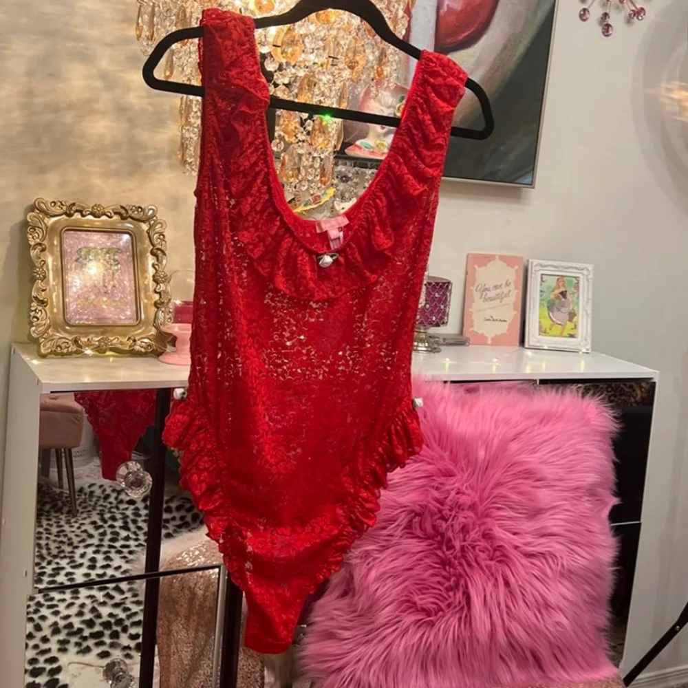 Sugar Thrillz NWT Red Lace High Cut Lingerie Teddy
